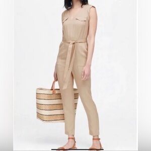 Banana Republic Utility Jumpsuit Womens 4 Tencel Belted Sleeveless Neutral